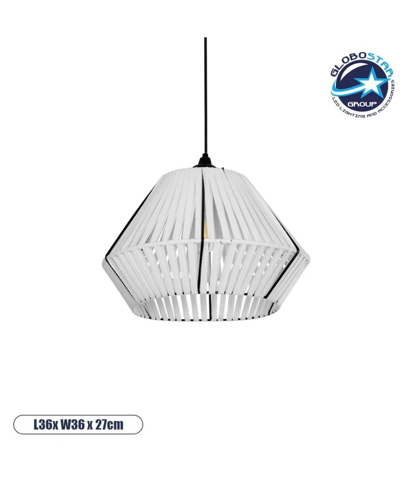 GLOBOSTAR® NUI 205-0063 Boho Κρεμαστό Φωτιστικό Οροφής με Ντουί 1 x E27 AC 220-240V IP20 - Λευκό - M36 x Π36 x Υ27cm